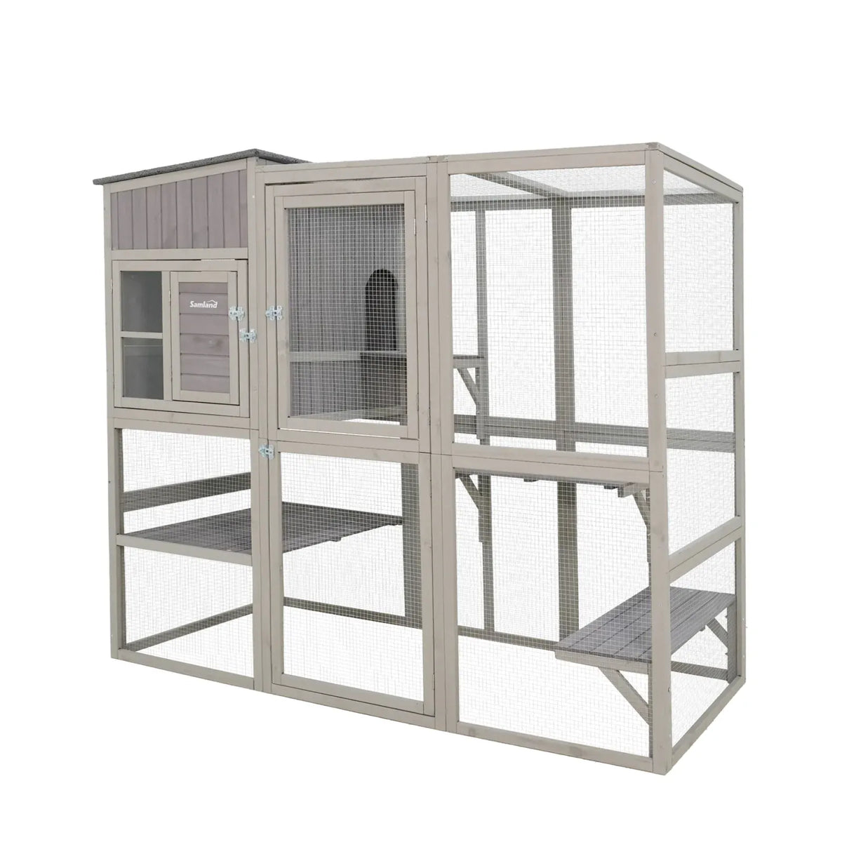 Samland Large Indoor &amp; Outdoor Wooden Cat Enclosure with Sleeping House &amp; Climbing Platforms