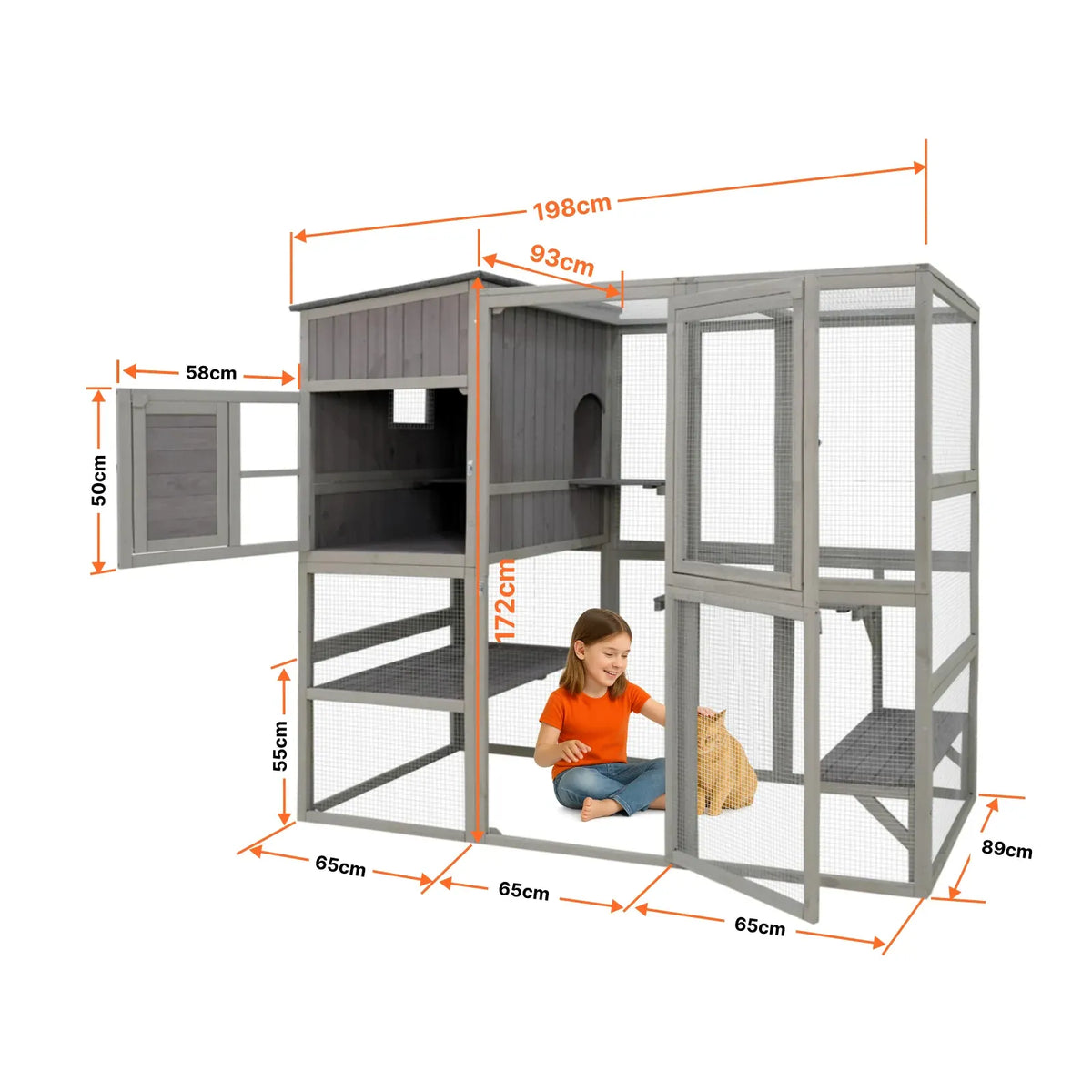 Samland Large Indoor & Outdoor Wooden Cat Enclosure with Sleeping House & Climbing Platforms