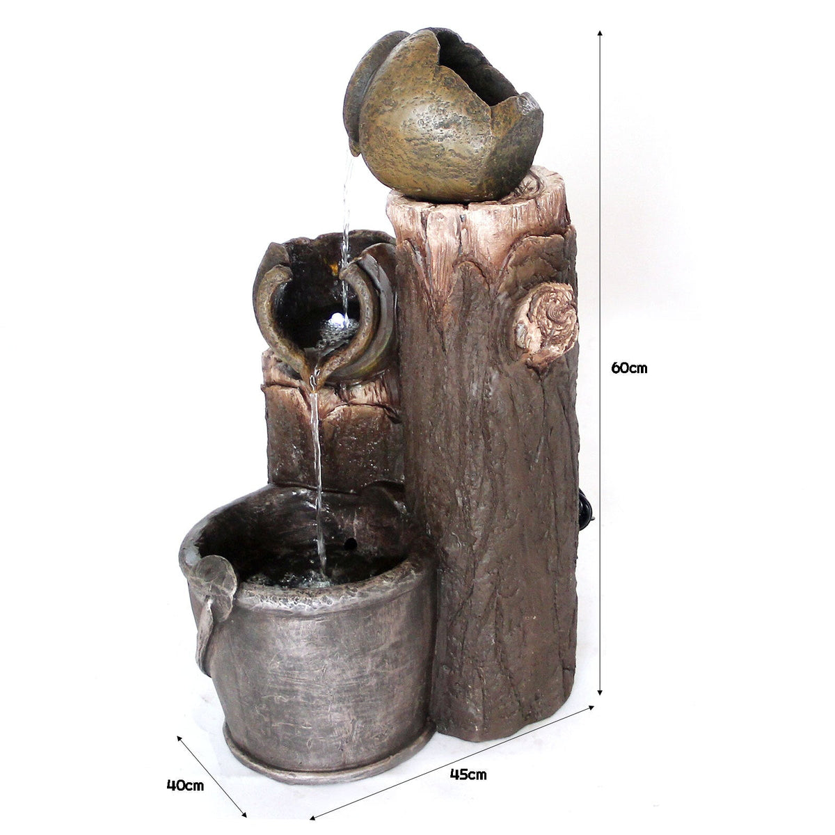 Samland RUSTIC POURING BROKEN POTS ON TREE TRUNK SOLAR WATER FOUNTAIN FEATURE