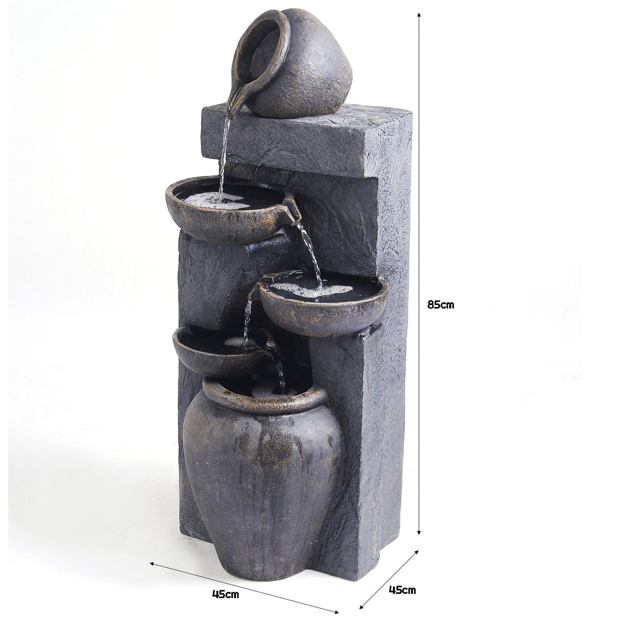 Samland 5 TIERS RUSTIC POURING POTS SOLAR WATER FOUNTAIN FEATURE