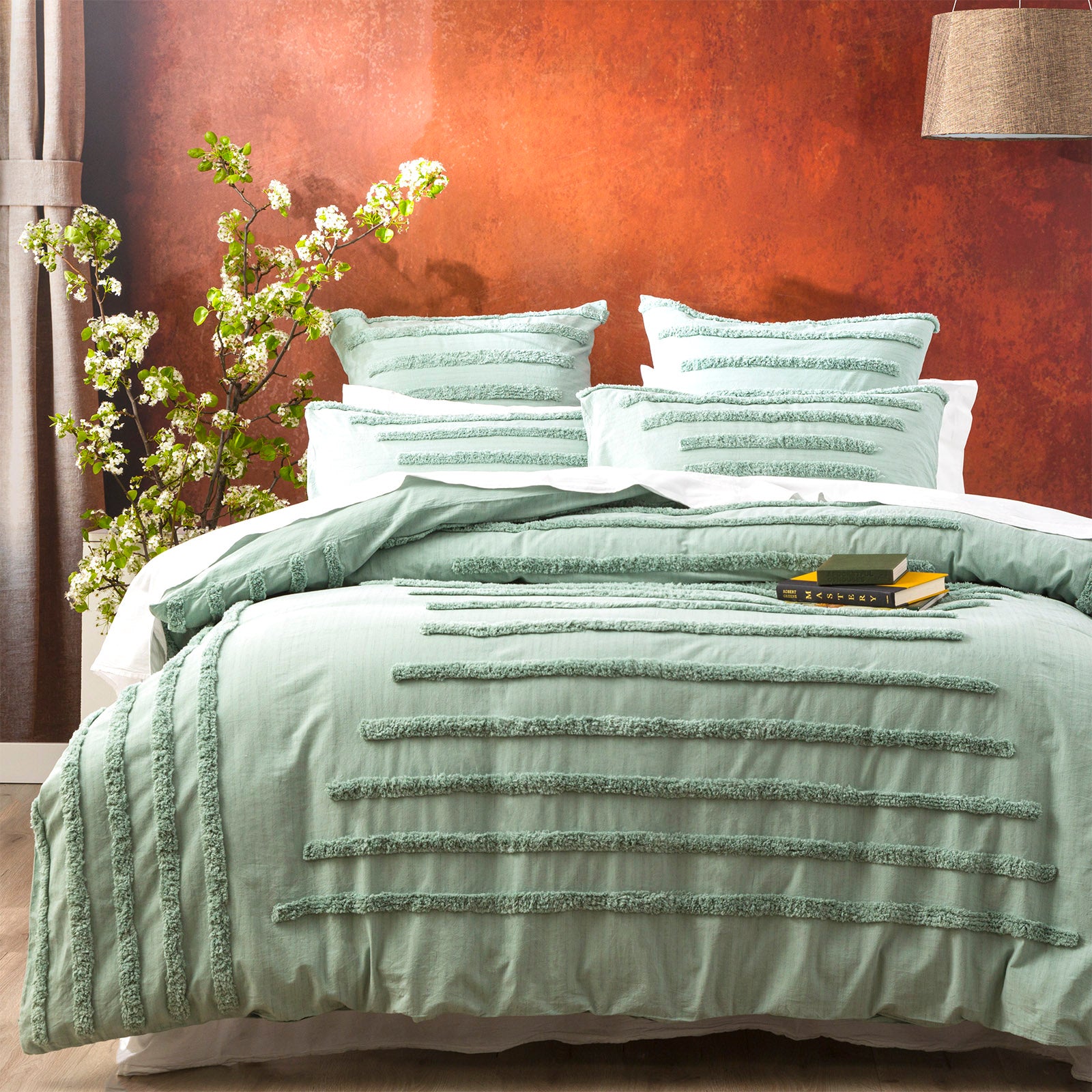 Classic Cotton Vintage Washed Tufted Sage Quilt Cover Set by Renee Taylor