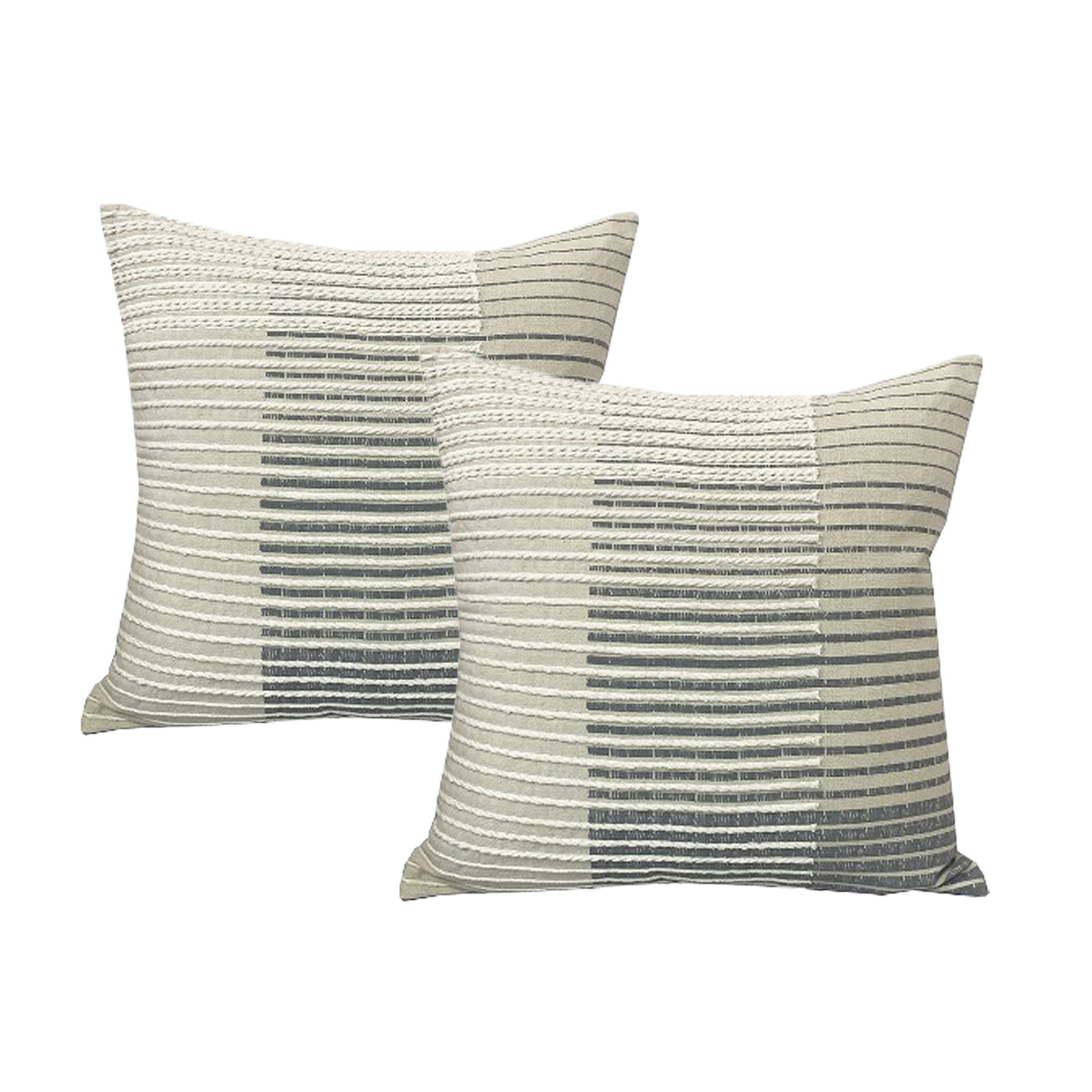 Aubrey Grey Twin Pack Cotton Embroidered Cushion Polyester Filled by Cloud Linen