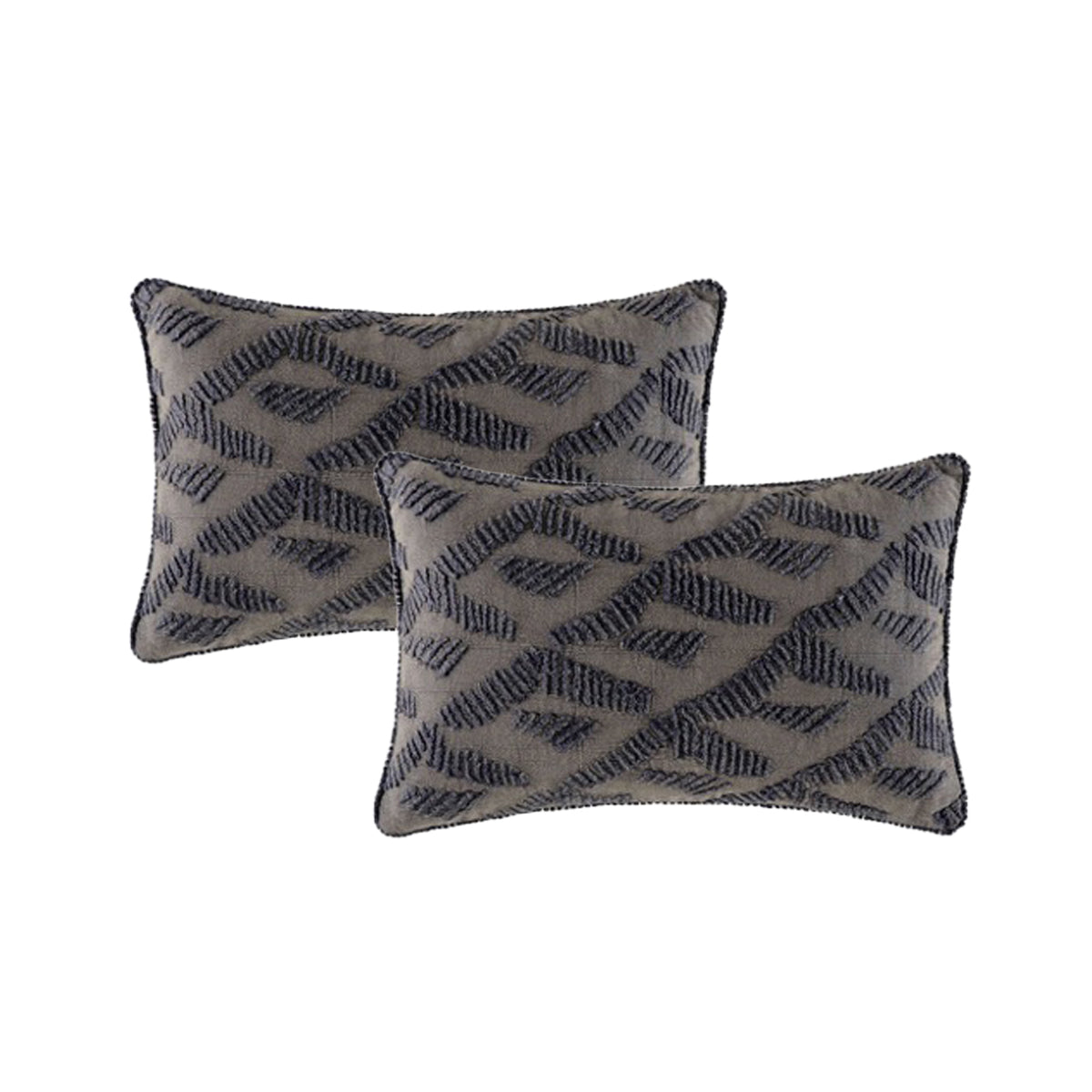 Lulu Grey Twin Pack Cotton Embroidered Cushion Polyester Filled by Cloud Linen