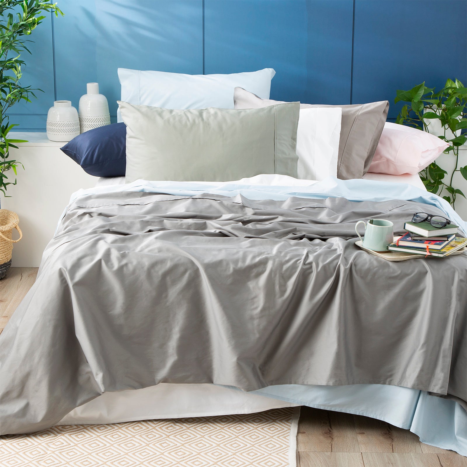 500 TC Bamboo Cotton Pewter Split Head Queen Sheet Set by Park Avenue
