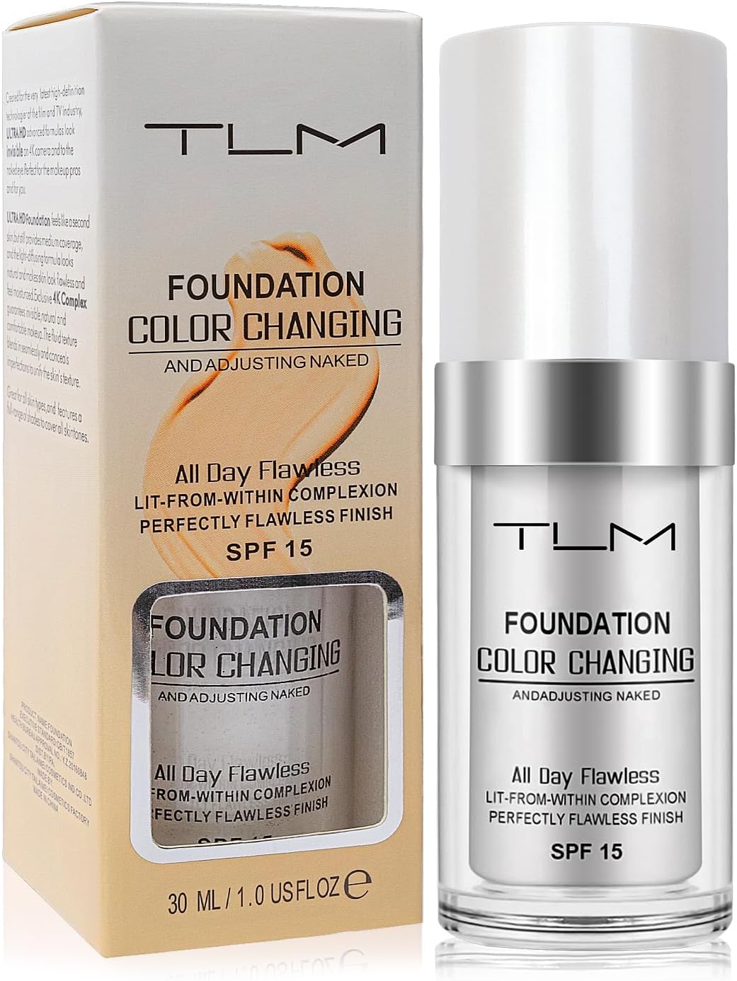 ReviGLam TLM Colour Changing Liquid Foundation Hides Wrinkles & Lines, BB Cream Makeup Base Concealer Cover Moisturizing Fluid for all Skin Tone SPF15, Pack of 1