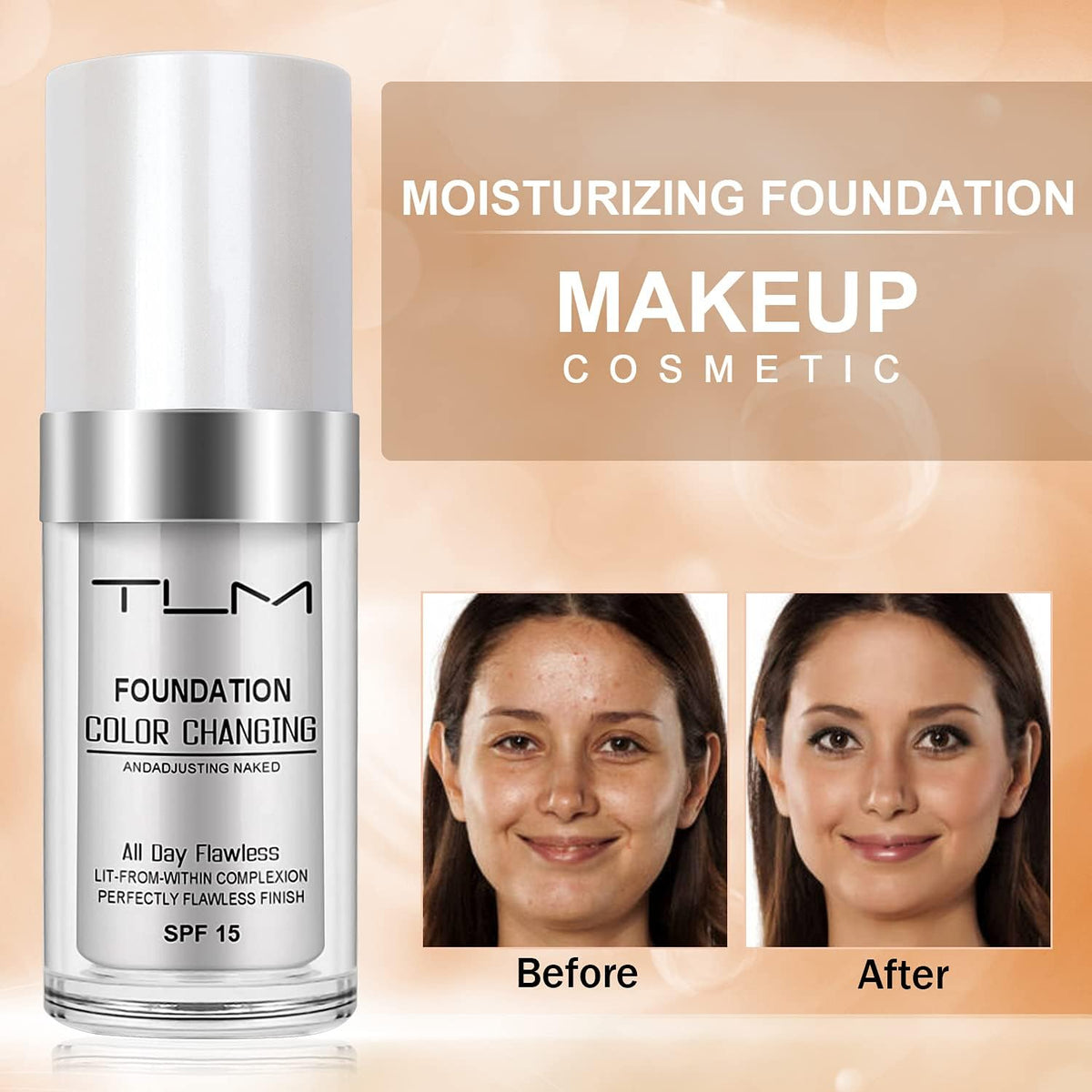 ReviGLam TLM Colour Changing Liquid Foundation Hides Wrinkles & Lines, BB Cream Makeup Base Concealer Cover Moisturizing Fluid for all Skin Tone SPF15, Pack of 1