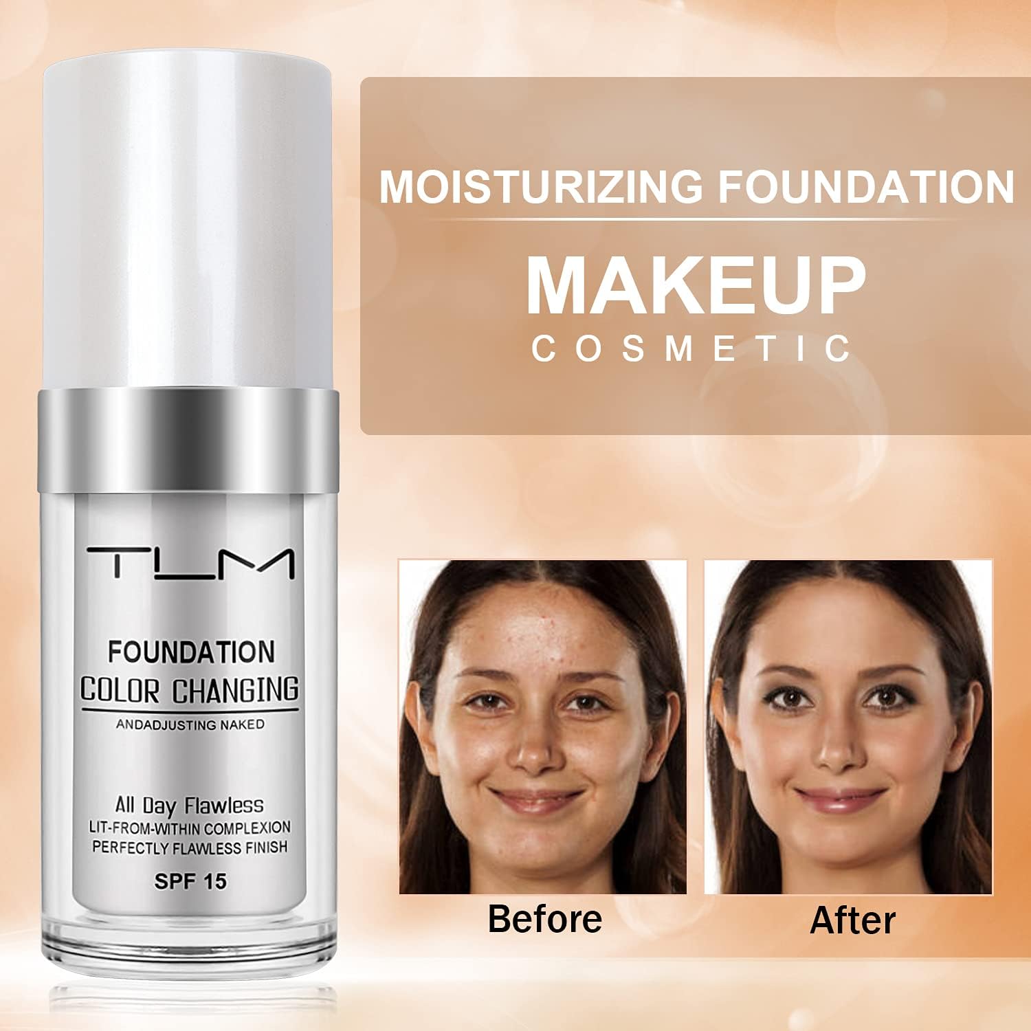 ReviGLam TLM Colour Changing Liquid Foundation Hides Wrinkles & Lines, BB Cream Makeup Base Concealer Cover Moisturizing Fluid for all Skin Tone SPF15, Pack of 1