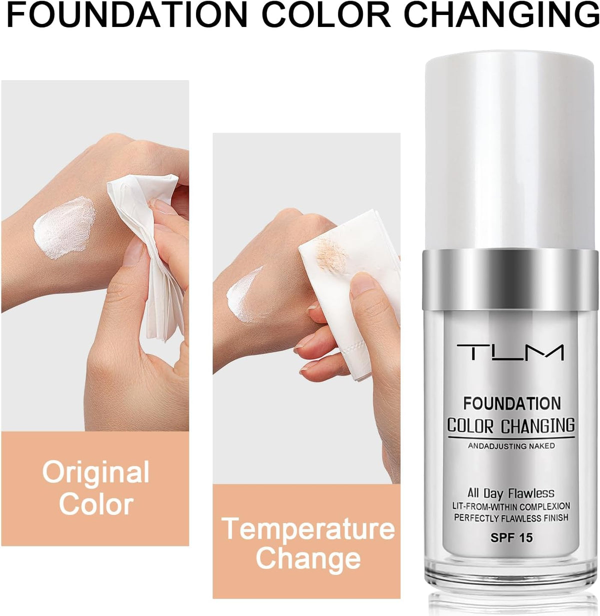 ReviGLam TLM Colour Changing Liquid Foundation Hides Wrinkles & Lines, BB Cream Makeup Base Concealer Cover Moisturizing Fluid for all Skin Tone SPF15, Pack of 1