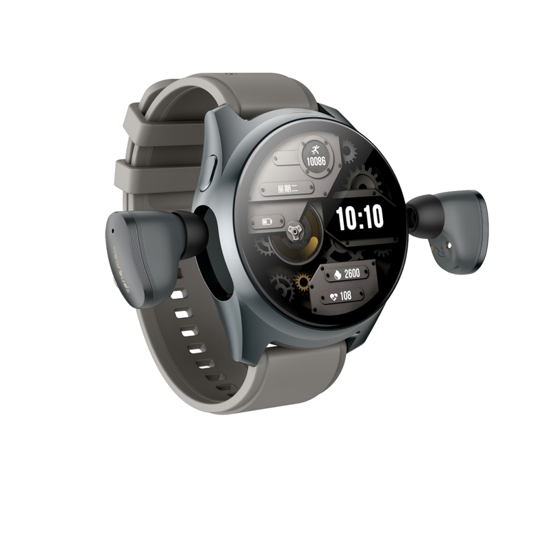 2-in-1 Smartwatch w/Earphones & Charging Dock | 4GB MP3, Health Tracker | Titanium Grey | World’s First Patented