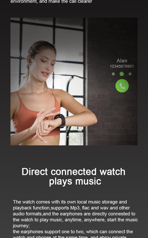 2-in-1 Smartwatch w/Earphones & Charging Dock | 4GB MP3, Health Tracker | Titanium Grey | World’s First Patented