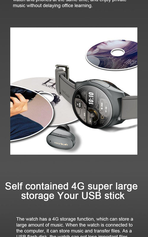 2-in-1 Smartwatch w/Earphones & Charging Dock | 4GB MP3, Health Tracker | Titanium Grey | World’s First Patented