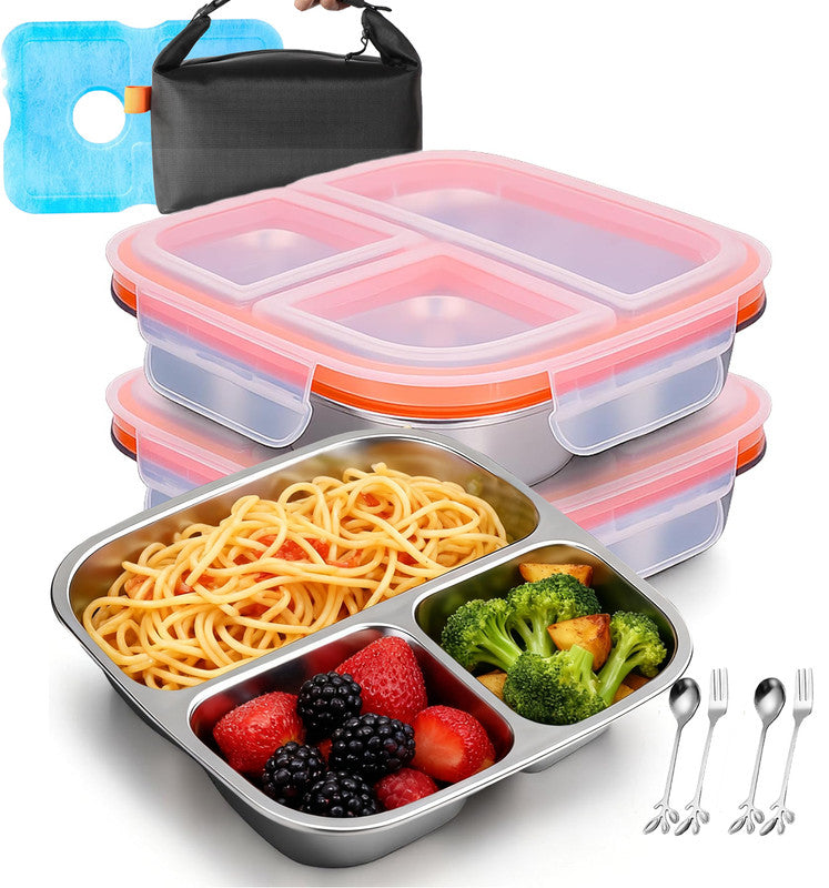 Stainless Steel Snack Box Container with Ice Pack &amp; Lunch Bag for Man &amp; Women - Bento Lunch Box Kit for School,office,Work,Travel,Camping, Reusable Lunch Meal Prep Containers Compartment Leak-Proof