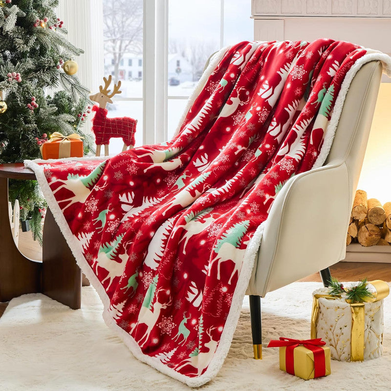 Christmas Throw Blanket, Christmas Decorations Gifts for Women, Sherpa Flannel Fleece Winter Holiday Blanket, Fluffy Cozy Soft Christams Throws for Couch Sofa Bed, ChristamsRhombus, 50&quot; X 60&quot;
