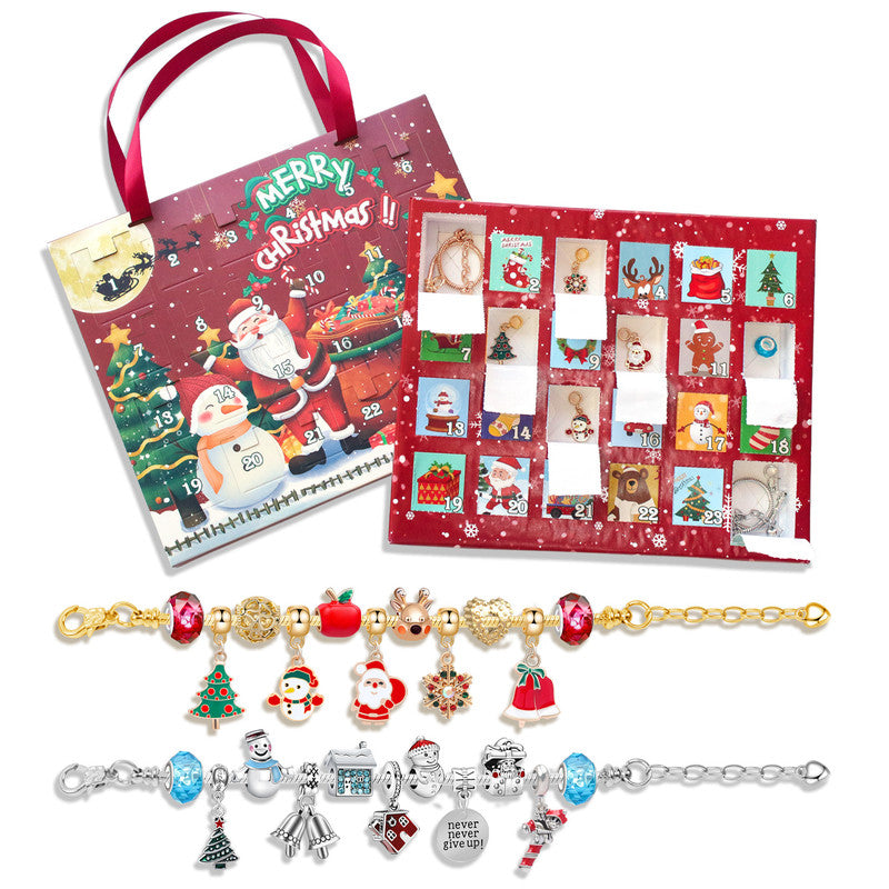 Christmas Advent Calendar 2025 Girls, 24 Days Xmas Countdown Calendar Jewelry Bracelet Set, DIY Bracelets Ornament Christmas Vacation Advent Calendar, Christmas Gift Set for Girls Boys Kids Women