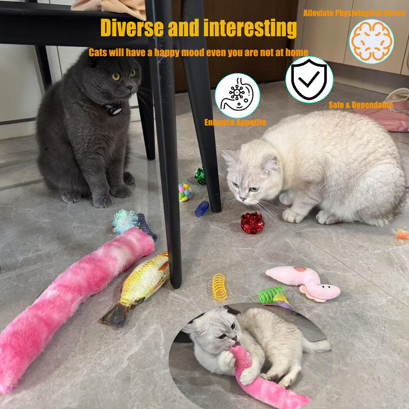 Cat Toys,Interactive Kitten Toy for Indoor Kitty Exercise 14 Piece with Fish Catnip Spiral Spring, Tube, Crinkle Balls Helps Reduce Stress & Provide Anxiety Relief for Cats