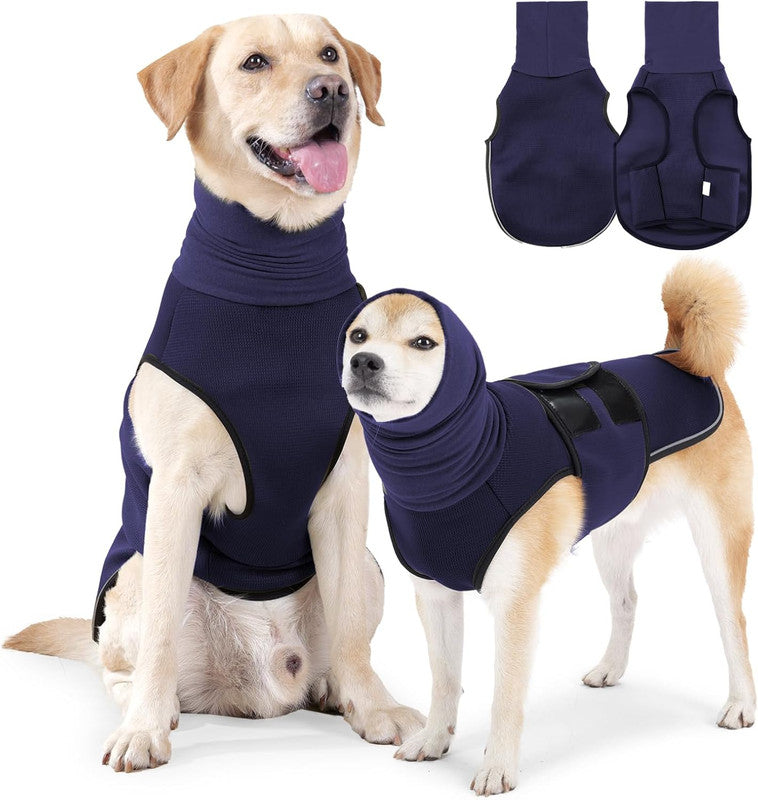 Dog Anxiety Vest and Coat, Vet Visits and Separation - Keep Pet Calm, Dog Jacket for Thunder, Fireworks, Anti Anxiety Vest for Dogs and Cat Body and Ear, Dark Blue, S