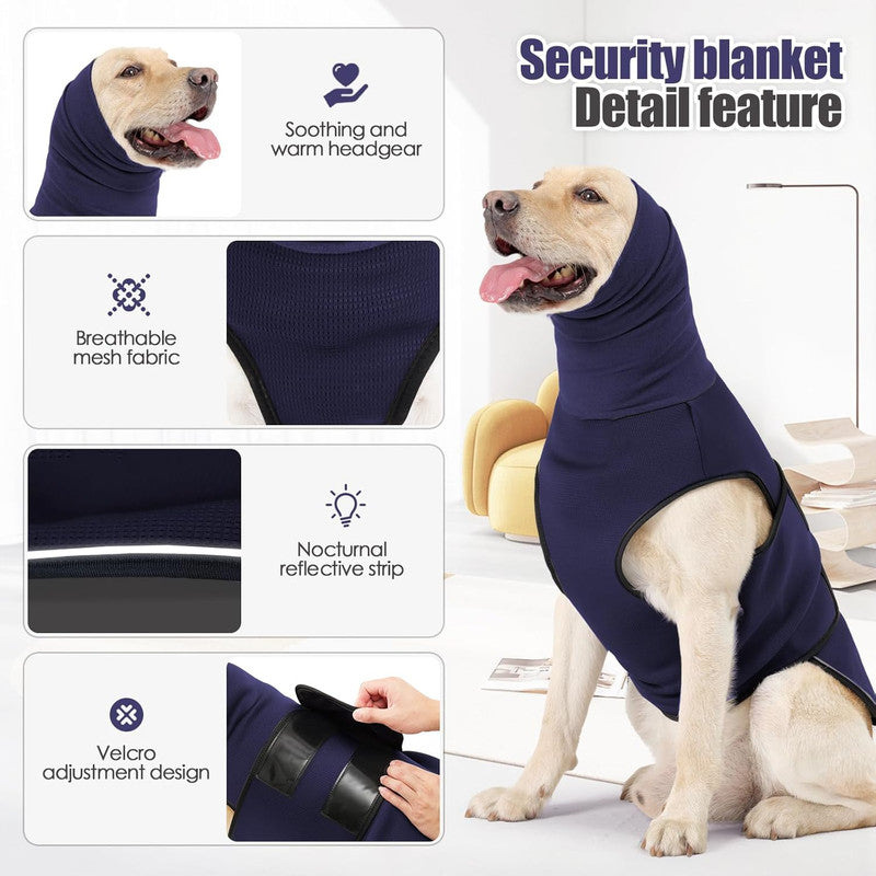 Dog Anxiety Vest and Coat, Vet Visits and Separation - Keep Pet Calm, Dog Jacket for Thunder, Fireworks, Anti Anxiety Vest for Dogs and Cat Body and Ear, Dark Blue, S