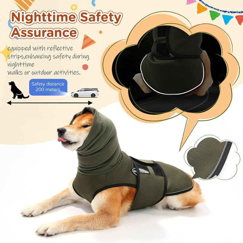 Dog Anxiety Vest and Coat, Vet Visits and Separation - Keep Pet Calm, Dog Jacket for Thunder, Fireworks, Anti Anxiety Vest for Dogs and Cat Body and Ear, Green, S