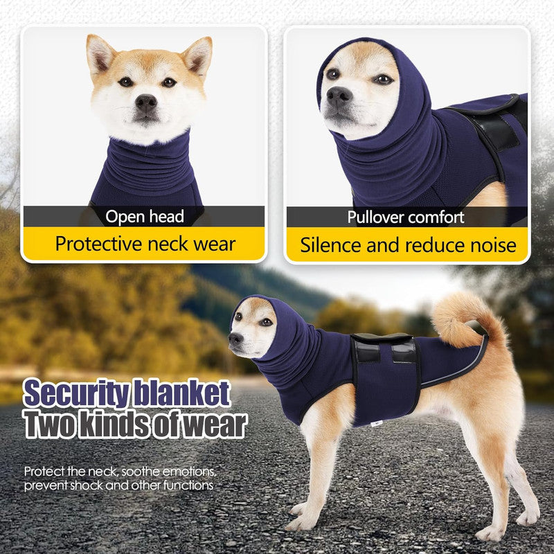 Dog Anxiety Vest and Coat, Vet Visits and Separation - Keep Pet Calm, Dog Jacket for Thunder, Fireworks, Anti Anxiety Vest for Dogs and Cat Body and Ear, Dark Blue, XXXL