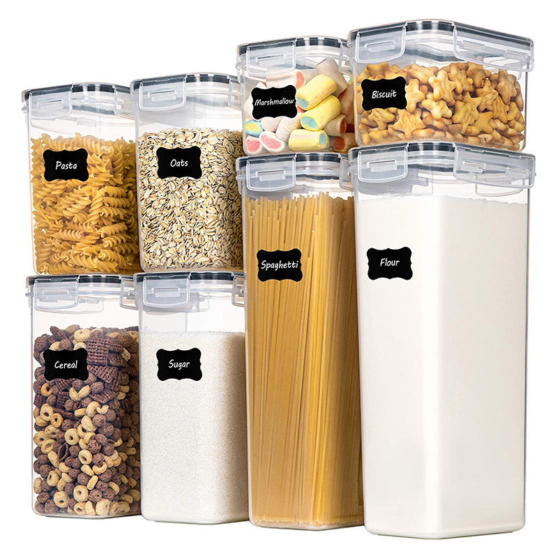 Airtight Food Storage Containers with Lids, 8 PCS Kitchen and Pantry Organization Canisters, BPA-Free, PVC-Free, Food-grade Plastic Leak-proof Jars for Cereal, Flour, Sugar, Extra 8 Labels &amp; Marker
