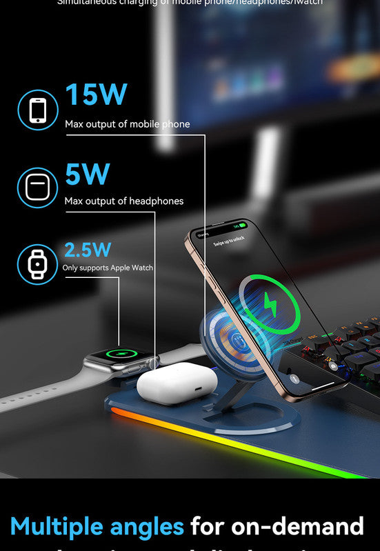 Wireless Charging Mouse Pad 15W RGB Gaming Mousepad Waterproof Desk Mat with Phone Holder 35.4''x11.8'' Extra Large Desk Pad Non-Slip Base Computer Keyboard Mat for PC Laptop, Blue