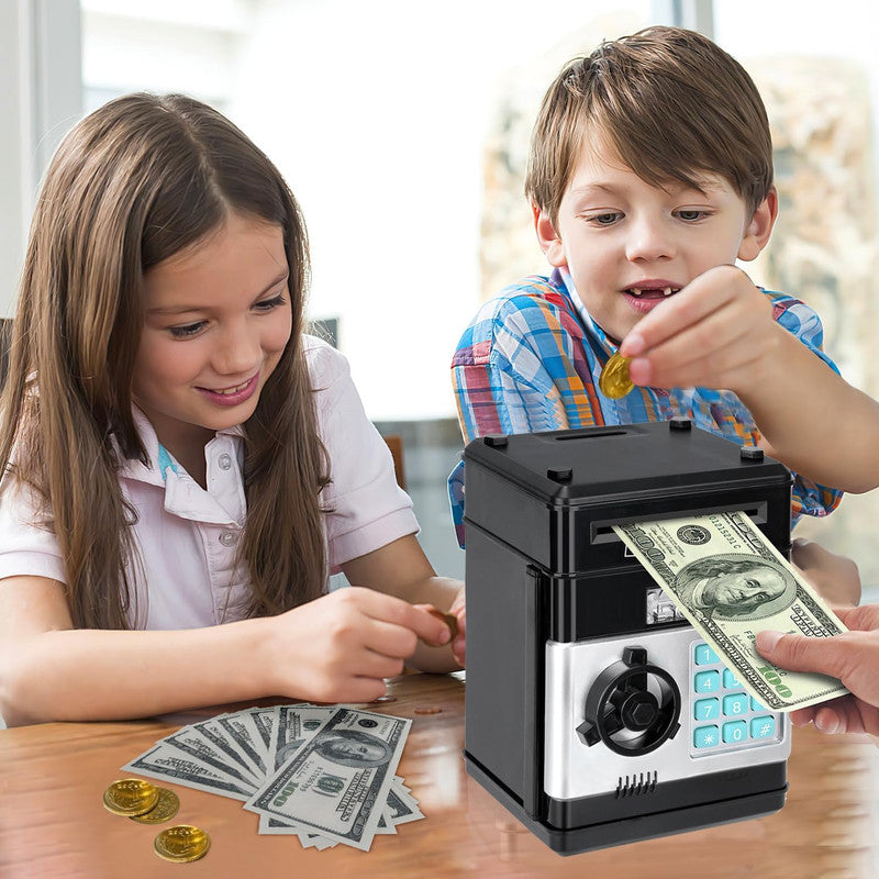 Toys for Kids Ages 5-7, 8-10, Electronic ATM Password Cash Coin Can Auto Scroll Paper Money Saving Box Toys for 6 7 8 9 10 11 12 Year Old Girl Christmas Birthday Gifts black