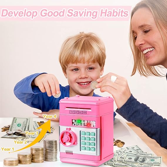 Toys for Kids Ages 5-7, 8-10, Electronic ATM Password Cash Coin Can Auto Scroll Paper Money Saving Box Toys for 6 7 8 9 10 11 12 Year Old Girl Christmas Birthday Gifts pink