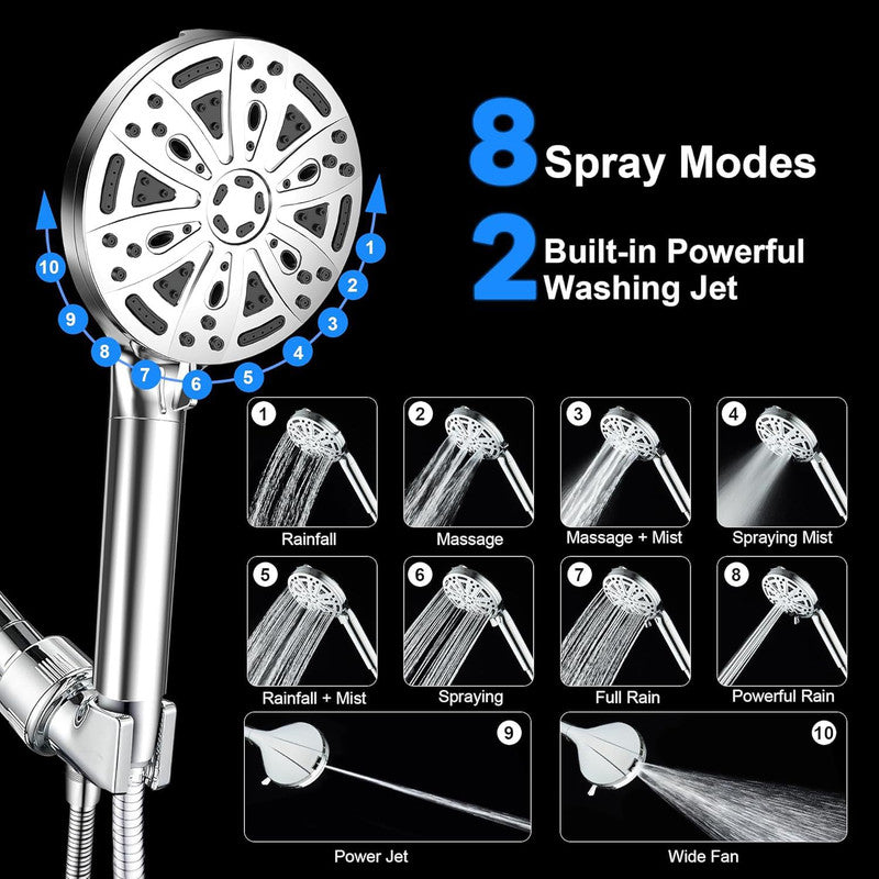 Filtered Shower Head with Handheld, High Pressure 8 Spray Showerhead with Filters &amp; Upgraded Detachable Shower Head, Water Softener Filters Beads for Hard Water -Remove Chlorine