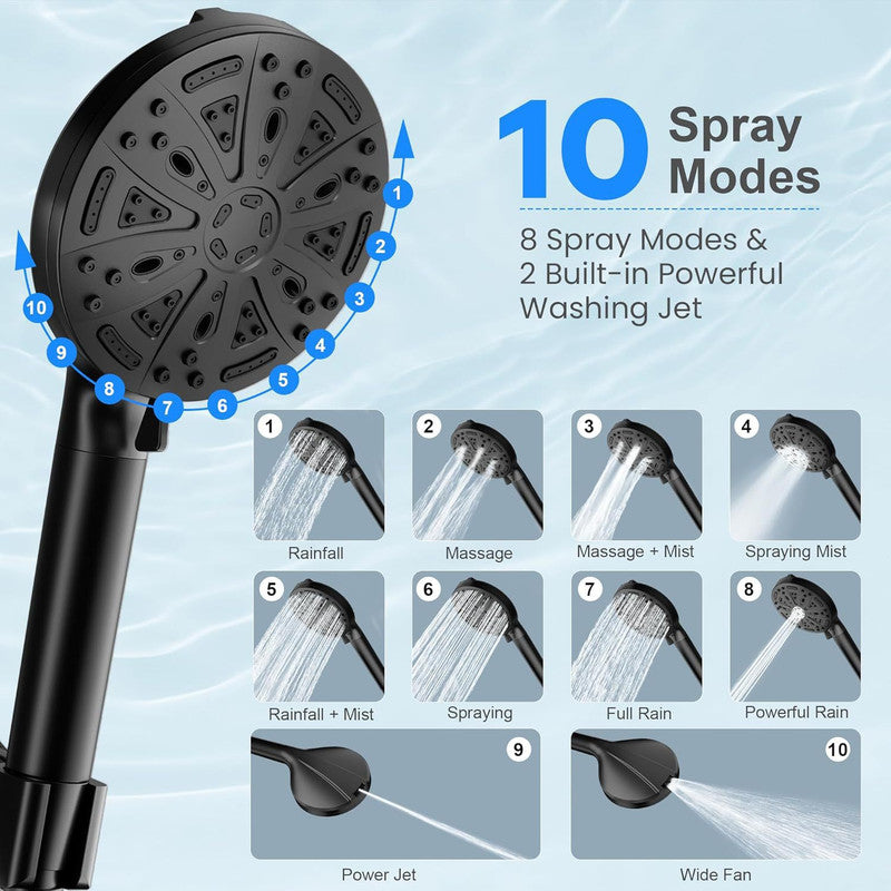 Filtered Shower Head with Handheld, High Pressure 8 Spray Showerhead with Filters &amp; Upgraded Detachable Shower Head, Water Softener Filters Beads for Hard Water -Remove Chlorine Black