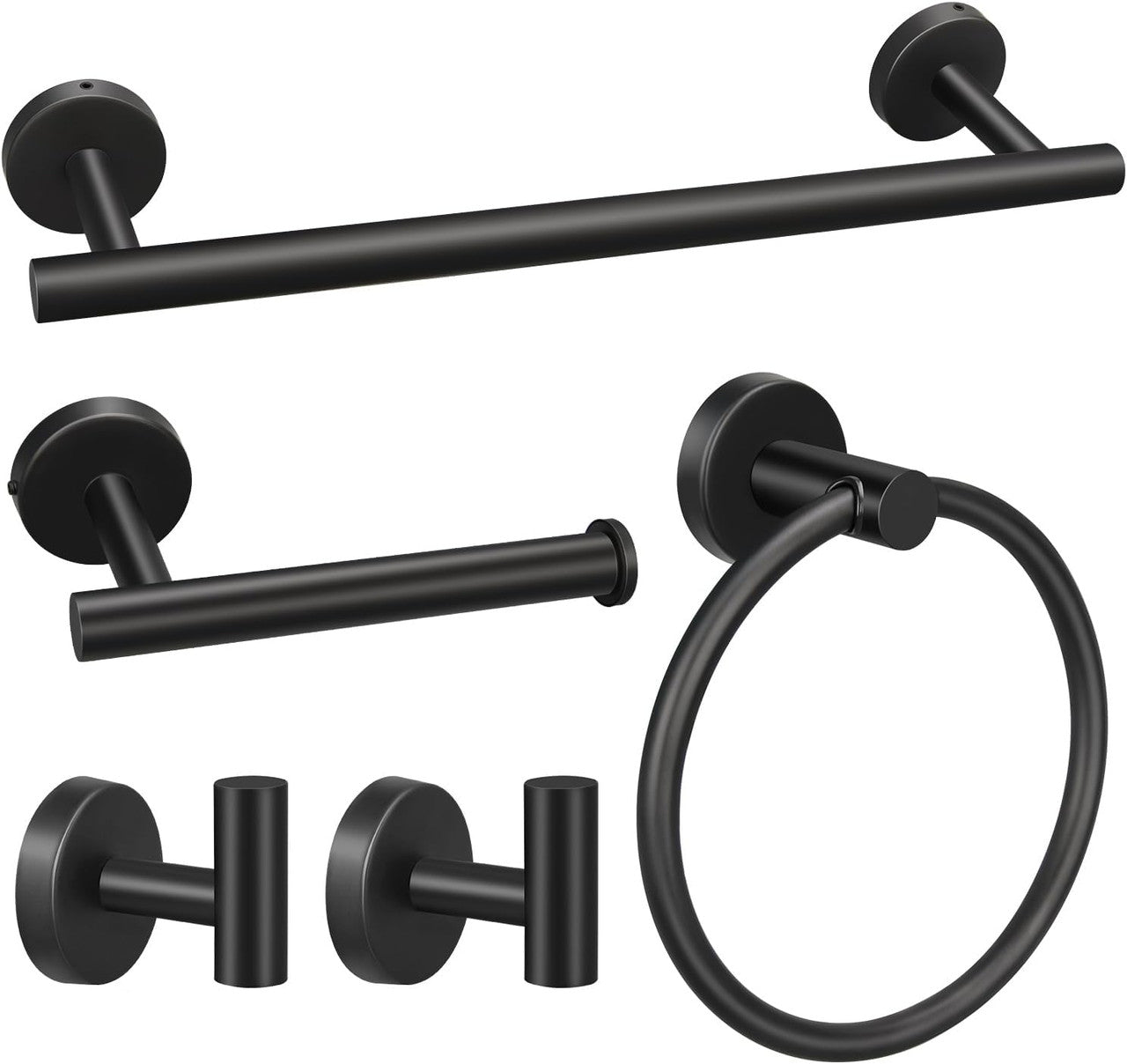 5pcs Bathroom Hardware Set, Matte Black Bathroom Hardware Set, Including 16" Hand Towel Bars, Toilet Paper Holders, Towel Rings, Robe Towel Hooks