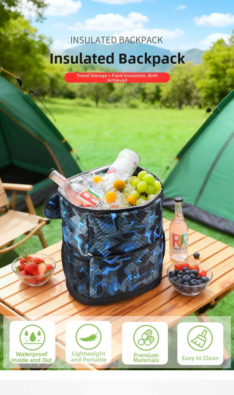 Outdoor PVEA Insulated Cooling Backpack - Abrasion-Resistant & Waterproof Hiking/Daypack