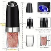 Gravity Electric Salt and Pepper Grinder Set, Battery Powered LED Light One Hand Automatic Operation, Adjustable Coarseness Mill Grinders Shakers Black, Kitchen Gadgets Gift Ideas