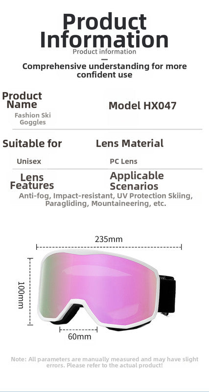 Outdoor sports products ,Winter skiing anti UV card myopia cylindrical double-layer anti fog skiing goggles