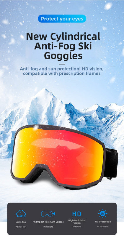Outdoor sports products ,Winter skiing anti UV card myopia cylindrical double-layer anti fog skiing goggles