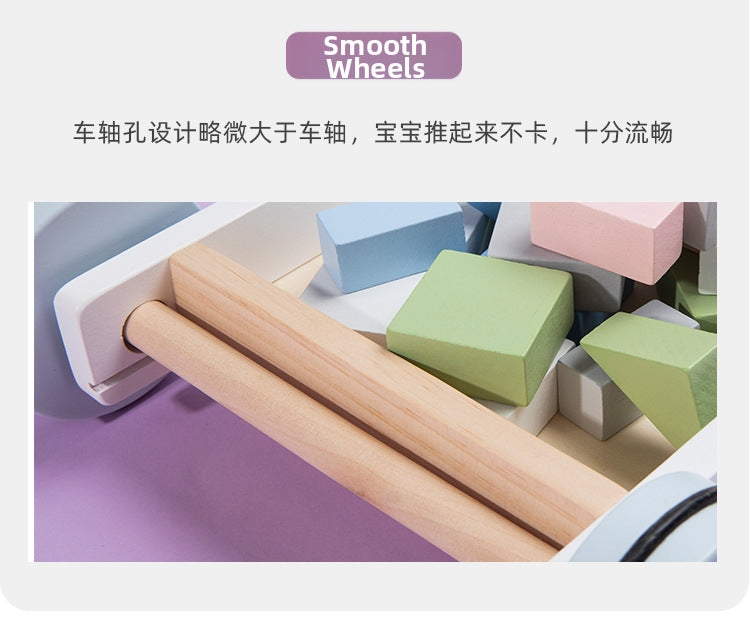 Children's Early Education Wooden Stacking Blocks Push Trolley Walker