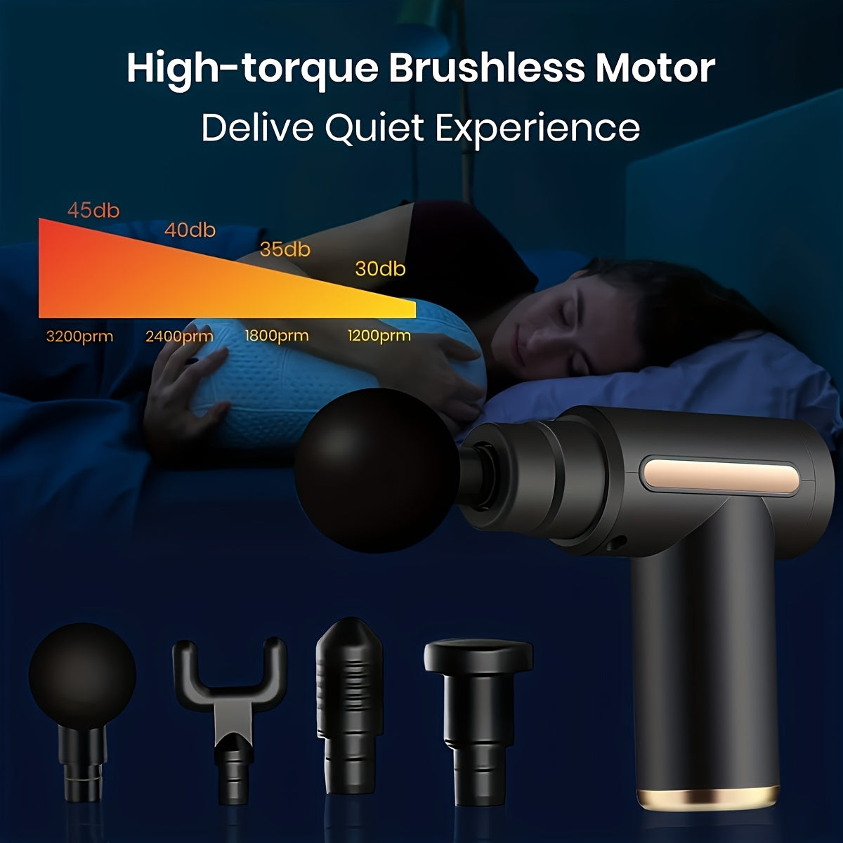 Black**Portable Deep Tissue Massager | 6-Speed & 4 Heads & 15-Min Timer｜Professional Muscle Recovery, Anytime Anywhere**