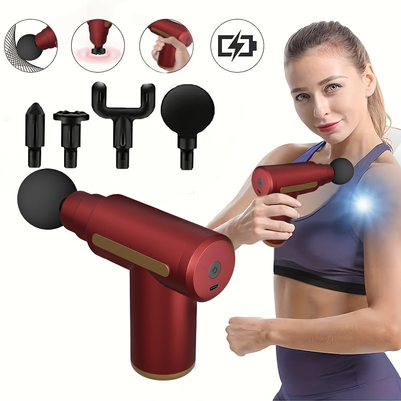 Red Portable Deep Tissue Massager | 6-Speed & 4 Heads & 15-Min Timer｜Professional Muscle Recovery, Anytime Anywhere