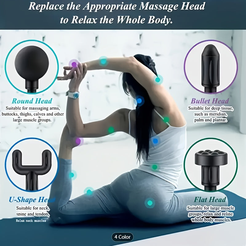 Green Portable Deep Tissue Massager | 6-Speed & 4 Heads & 15-Min Timer｜Professional Muscle Recovery, Anytime Anywhere