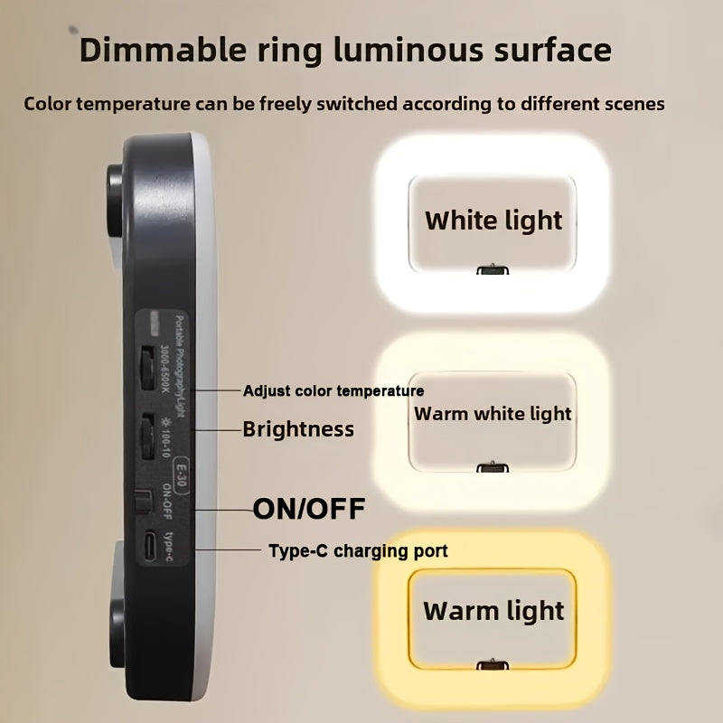Smart Dual-Mode Fill Light｜One-Touch Color Temperature Switching + Stepless Dimming, Portable Ring Light with Soft Glow for Multi-Scenario Live Shooting
