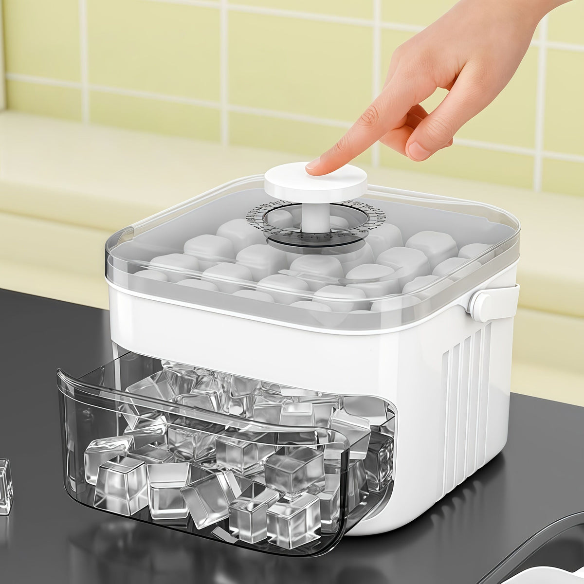 1PC Refrigerator Ice Cube Mold, Manual Press Two-Layer Design, Large Capacity Food-Grade PP Material, Suitable for Refrigerator Ice Making – Essential Kitchen Tool, 50-Cavity Ice Tray with Container, Practical Household Drink Ice Organizer.