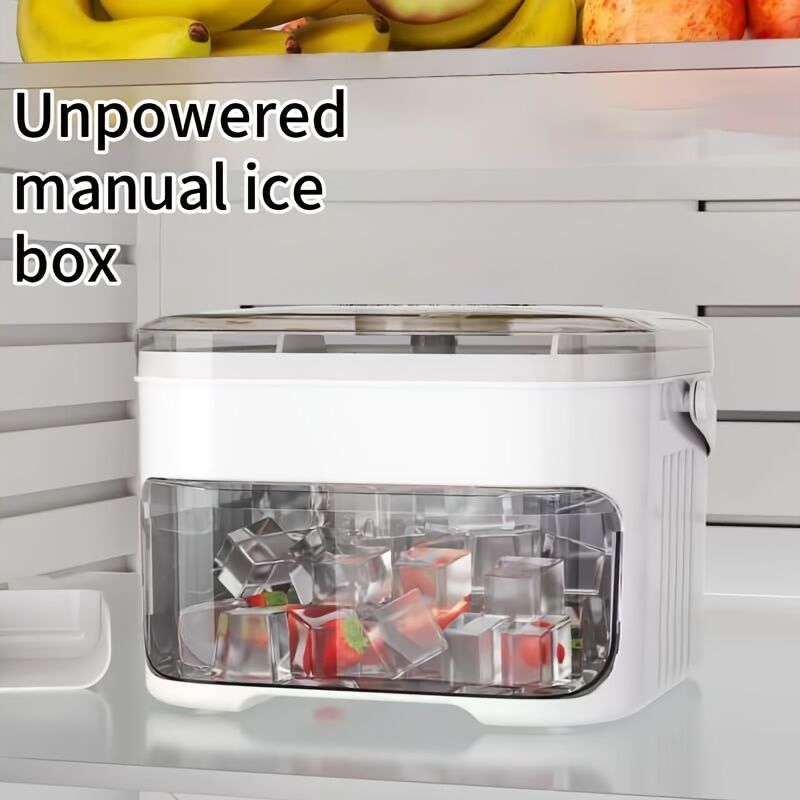 1PC Refrigerator Ice Cube Mold, Manual Press Two-Layer Design, Large Capacity Food-Grade PP Material, Suitable for Refrigerator Ice Making – Essential Kitchen Tool, 50-Cavity Ice Tray with Container, Practical Household Drink Ice Organizer.