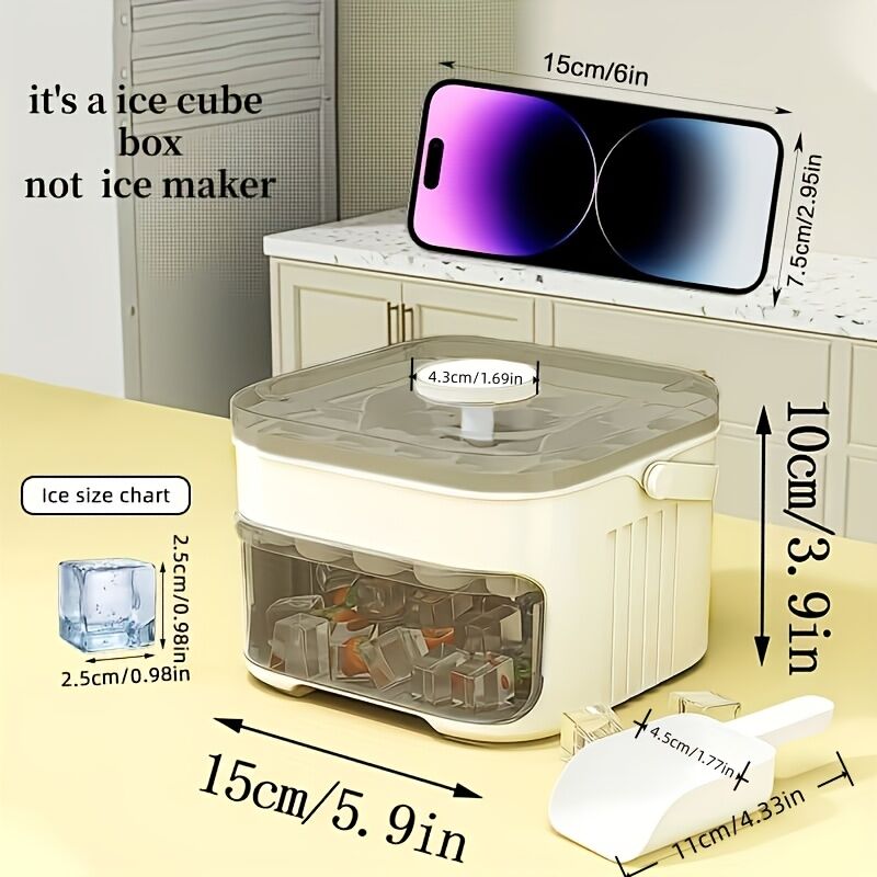 1PC Refrigerator Ice Cube Mold, Manual Press Two-Layer Design, Large Capacity Food-Grade PP Material, Suitable for Refrigerator Ice Making – Essential Kitchen Tool, 50-Cavity Ice Tray with Container, Practical Household Drink Ice Organizer.