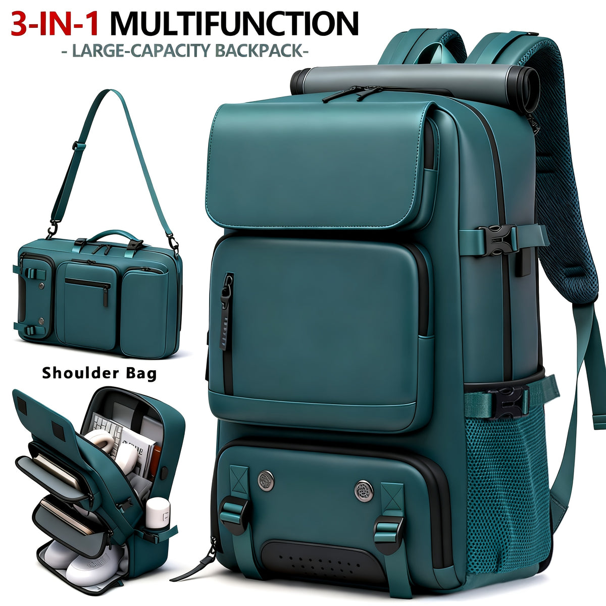 18.1-inch Easy-Travel Bag (46×30×16 cm): Four carrying modes in one bag, with independent shoe compartment and freely switchable hidden shoulder straps.(peacock blue）