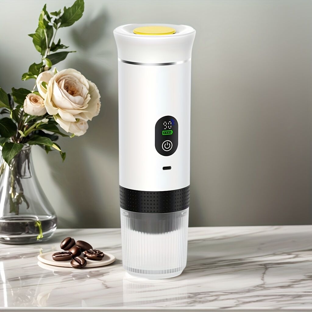 Upgraded Portable Coffee Maker with Temperature and Power Display, USB-C Charging, Self-Heating &amp; Cold Brew Functions, Compatible with Coffee Capsules/Ground Coffee. Perfect Espresso Machine for Home, Office, Travel, RV, (white)