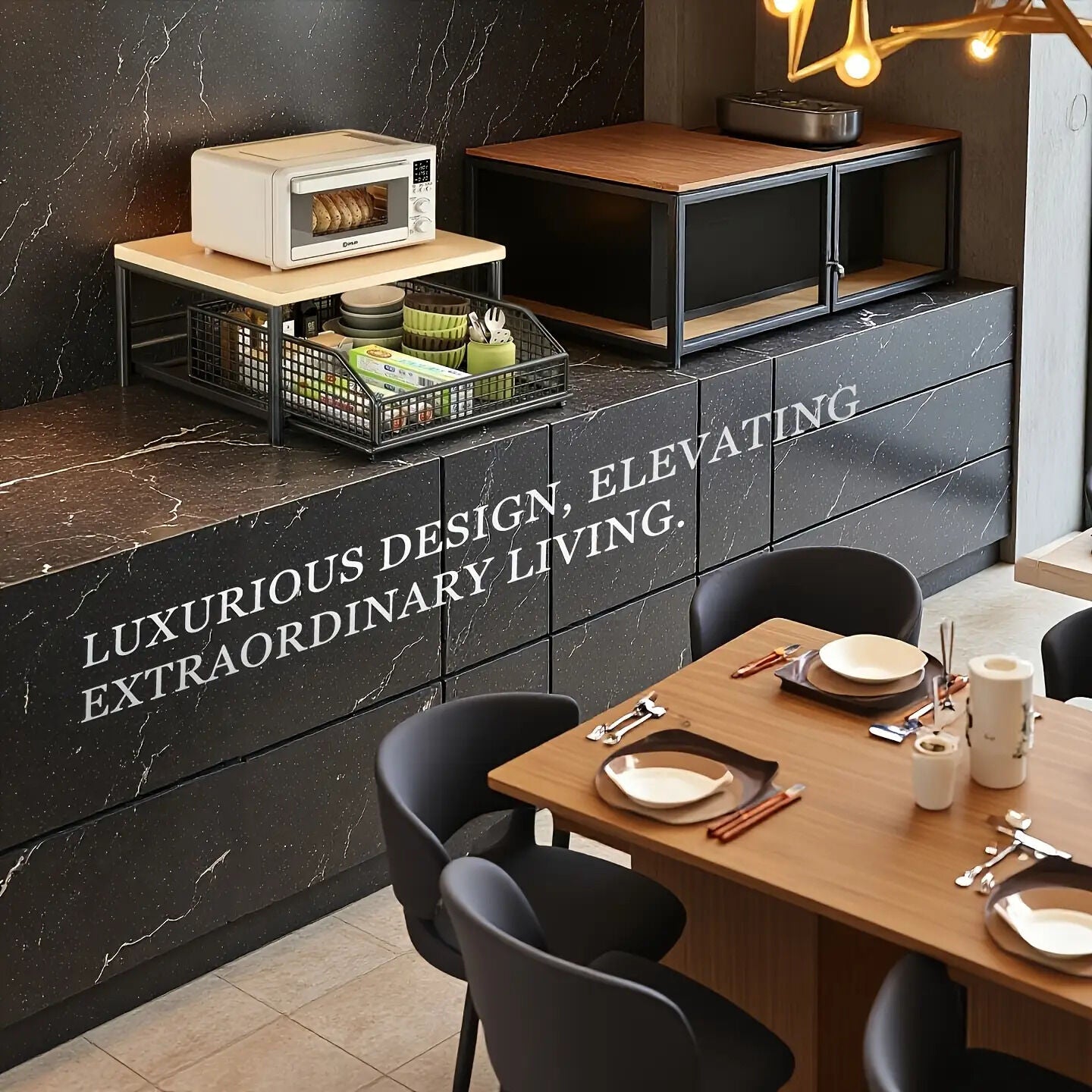 Modern Kitchen Microwave Shelf with Drawer: Sturdy and solid structure, designed to save counter space for storing appliances, utensils, dishes, and household items. Minimalist design suitable for 1000+ scenarios, chosen by 1000 households, WHITE