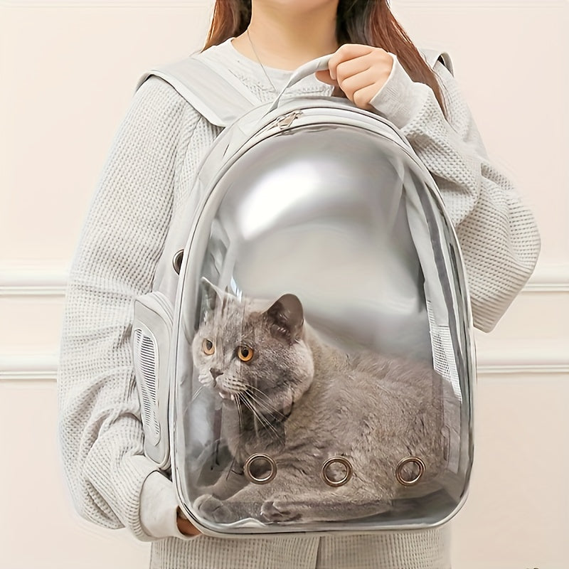 (GREY)Replacement Transparent Pet Backpack with Zipper Closure - Heavy-Duty Structure, Ventilated and Padded Lining - Portable Travel Carrier for Cats, Small Dogs, Airplanes, Trains, Cars - Safe and Comfortable Carrier Backpack for Busy Pet Owners - Ideal