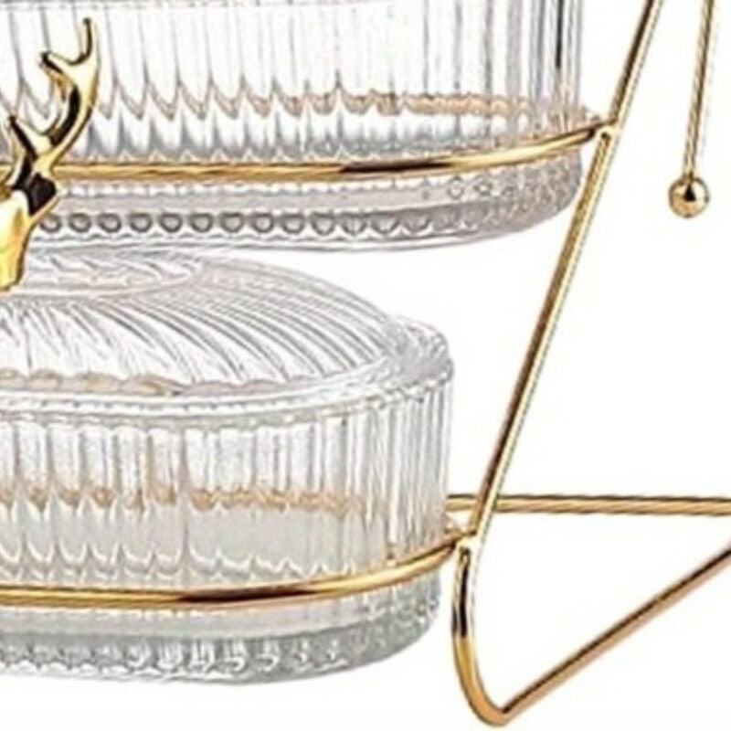 Fashion Three-Tier Covered Snack and Fruit Tray - Sturdy Metal Frame, Nordic Design, Suitable for Kitchen, Living Room, and Parties | Perfect for Holding Dried Fruits, Candies, Nuts | Easy to Clean, Versatile Appetizer Plate, Ideal for Serving and Hosting