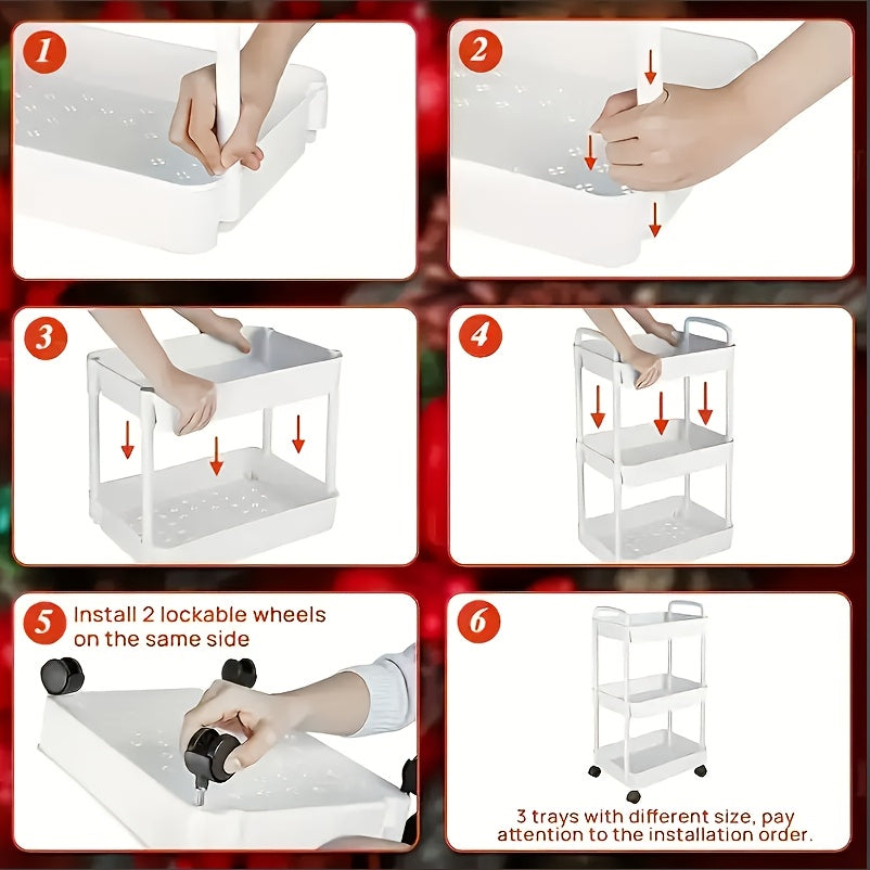 Five-Tier Rolling Cosmetics Storage Rack - Made of durable plastic, equipped with 360-degree swivel casters, strong load-bearing capacity - Suitable for bathroom, bedroom, kitchen, and home storage | black