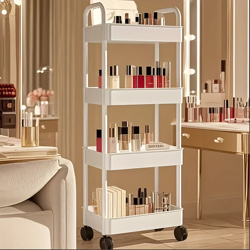 Five-Tier Rolling Cosmetics Storage Rack - Made of durable plastic, equipped with 360-degree swivel casters, strong load-bearing capacity - Suitable for bathroom, bedroom, kitchen, and home storage | black