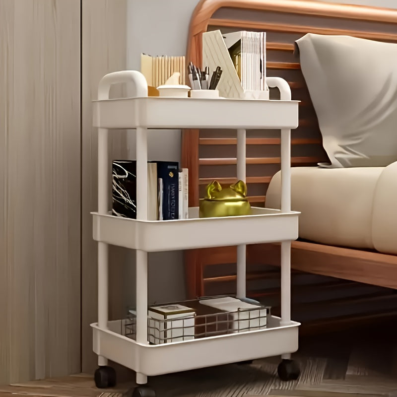 Five-Tier Rolling Cosmetics Storage Rack - Made of durable plastic, equipped with 360-degree swivel casters, strong load-bearing capacity - Suitable for bathroom, bedroom, kitchen, and home storage | black